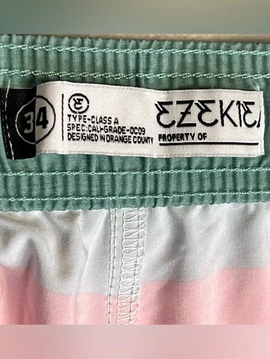 Ezekiel Men's Stripe Board Shorts Mint Green/Multicolor Stripes 34 Beach Pool - Picture 2 of 8